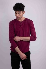 Long Sleeves Henley T-shirt (Color: BURGUNDY, size: M)