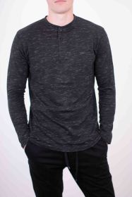 Long Sleeves Henley T-shirt (Color: BLACK, size: S)
