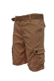Weiv Mens Belted Cargo Shorts Pockets and Belt (Color: Mocha, size: 30)