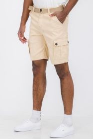 Weiv Mens Belted Cargo Shorts Pockets and Belt (Color: KHAKI, size: 38)