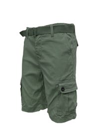 Weiv Mens Belted Cargo Shorts Pockets and Belt (Color: OLIVE, size: 34)
