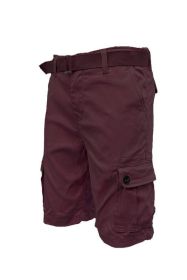 Weiv Mens Belted Cargo Shorts Pockets and Belt (Color: BURGUNDY, size: 32)