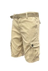 Weiv Mens Belted Cargo Shorts with Belt (Color: KHAKI, size: S)