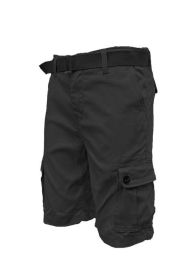 Weiv Mens Belted Cargo Shorts with Belt (Color: BLACK, size: 3XL)