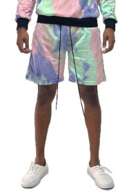 Weiv Mens Tye Dye Sweat Shorts (Color: LIME PURPLE, size: L)