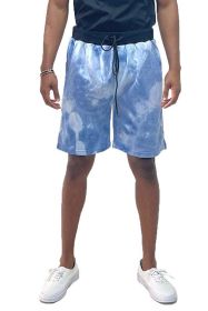 Weiv Mens Tye Dye Sweat Shorts (Color: WHITE BLUE, size: 3XL)