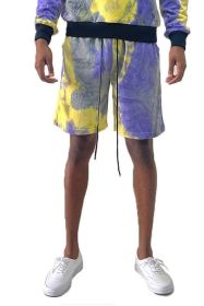 Weiv Mens Tye Dye Sweat Shorts (Color: PURPLE YELLOW, size: M)