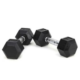 HDRS Rubber Coated Dumbbell with Contoured Chrome Handle (Color: BLACK, Weights Available: 15LB)