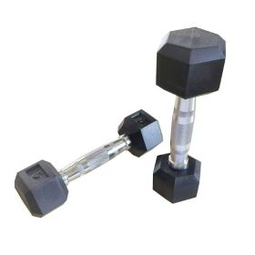 HDRS Rubber Coated Dumbbell with Contoured Chrome Handle (Color: BLACK, Weights Available: 5LB)