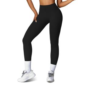 Women's High Waist Workout Leggings Tummy Control Compression Yoga Tight Pants Gym Pants Athletic Running Leggings with 25In Inseam No Front Seam (Color: BLACK, size: XL)