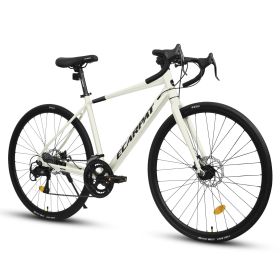 A28320RL 700C Road Bike, 16-Speed Outdoor Bike Disc Brakes, Light Weight Aluminum Frame, Racing Bike City Commuting Road Bicycle L Size for Men W (Color: Cream M size)