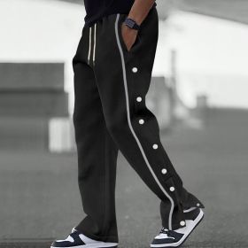 Men's Baggy Sweatpants Side Striped Track Pants Drawstring Waist Wide Leg Straight Lounge Pants with Pockets (Color: BLACK, size: XL)