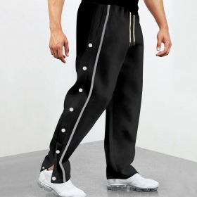 Men's Baggy Sweatpants Side Striped Track Pants Drawstring Waist Wide Leg Straight Lounge Pants with Pockets (Color: BLACK, size: L)