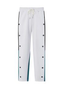 Mens Sweatpants with Side Pockets & Button Detail, Striped Straight Leg Joggers for Fall | Casual (Color: White, size: M)