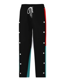 Mens Sweatpants with Side Pockets & Button Detail, Striped Straight Leg Joggers for Fall | Casual (Color: BLACK, size: XL)