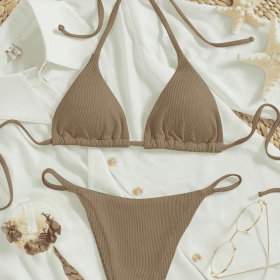 Factory Wholesale Women's Sexy Small Rib Bikini Tie Bikini Set Two Piece Swimsuit Beach Wear (Option: Style12-S)