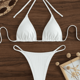 Factory Wholesale Women's Sexy Small Rib Bikini Tie Bikini Set Two Piece Swimsuit Beach Wear (Option: Style10-S)