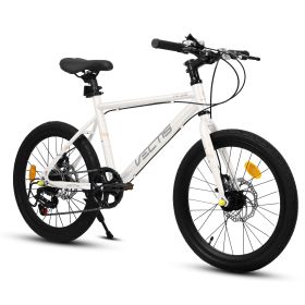 A20183 Kids Bike For 6-12 Years Old, 20 Inch Children's Bicycle For Boys Girls, 7-Speed Steel Frame, , Dual Disc Brakes, 20x1.75 Inch Tires Road (Option: White)